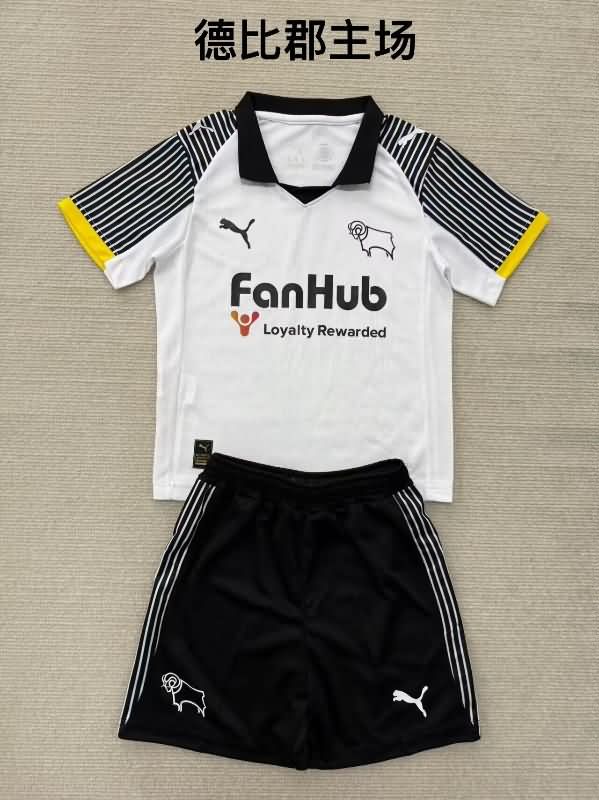 25/26 Derby County Home Kids Soccer Jersey And Shorts