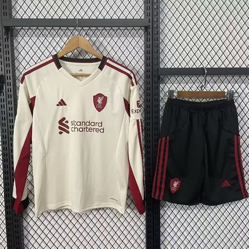 25/26 Liverpool Away Long Sleeve Kids Soccer Jersey And Shorts