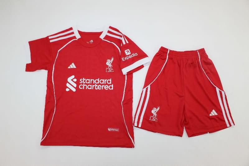 25/26 Liverpool Home Kids Soccer Jersey And Shorts