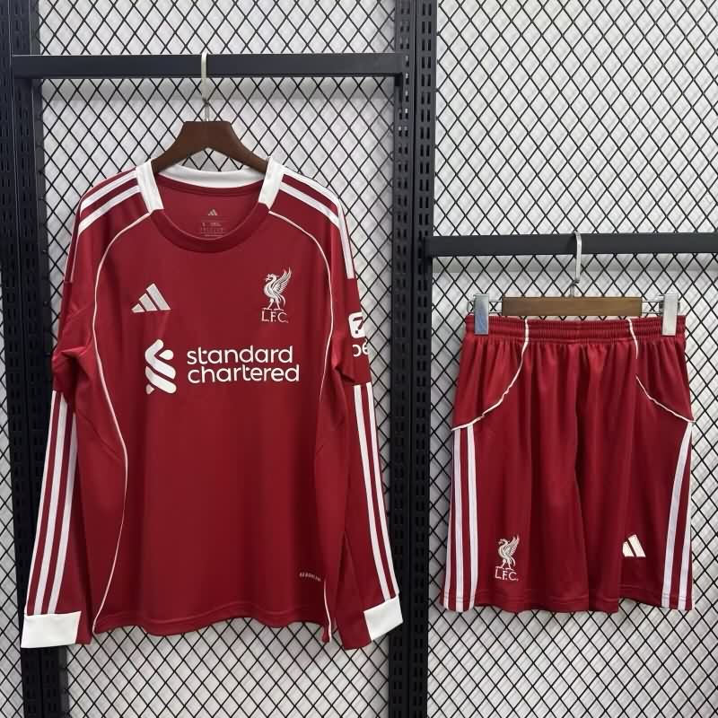 25/26 Liverpool Home Long Sleeve Kids Soccer Jersey And Shorts