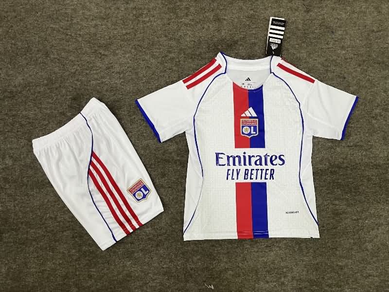 25/26 Lyon Home Kids Soccer Jersey And Shorts