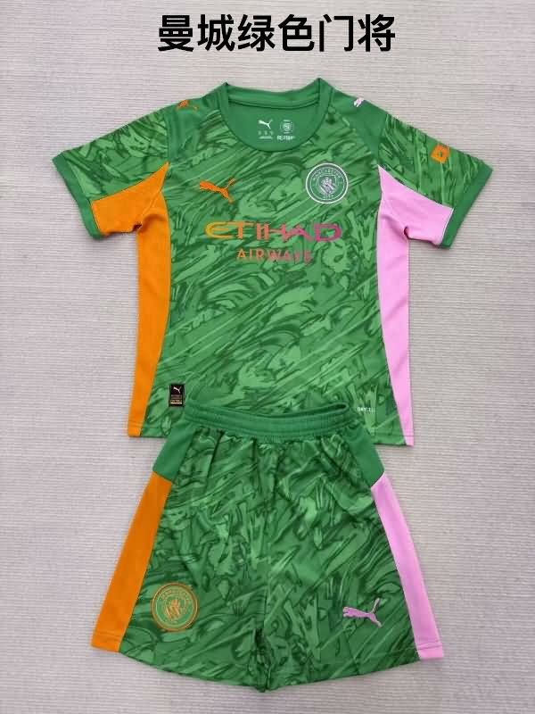 25/26 Manchester City Goalkeeper Green Kids Soccer Jersey And Shorts