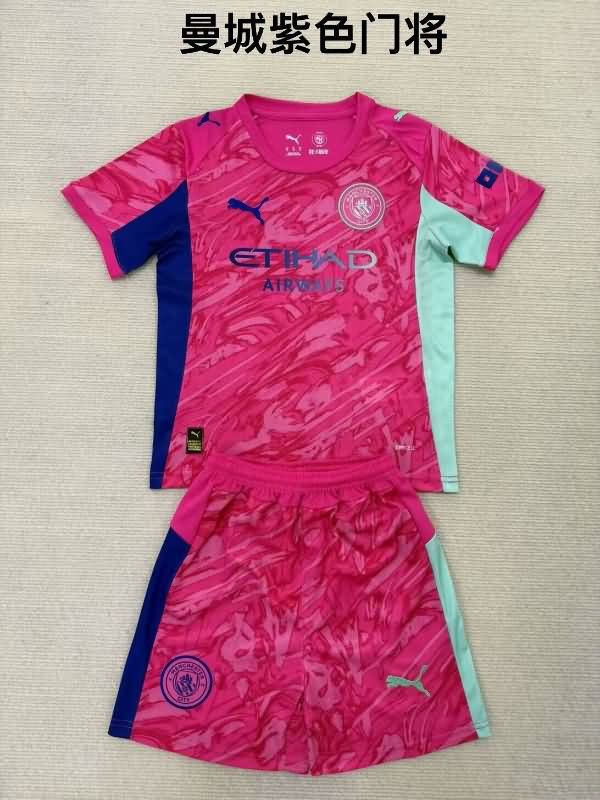25/26 Manchester City Goalkeeper Pink Kids Soccer Jersey And Shorts
