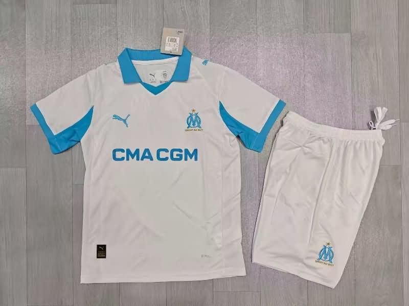 25/26 Marseilles Home Kids Soccer Jersey And Shorts