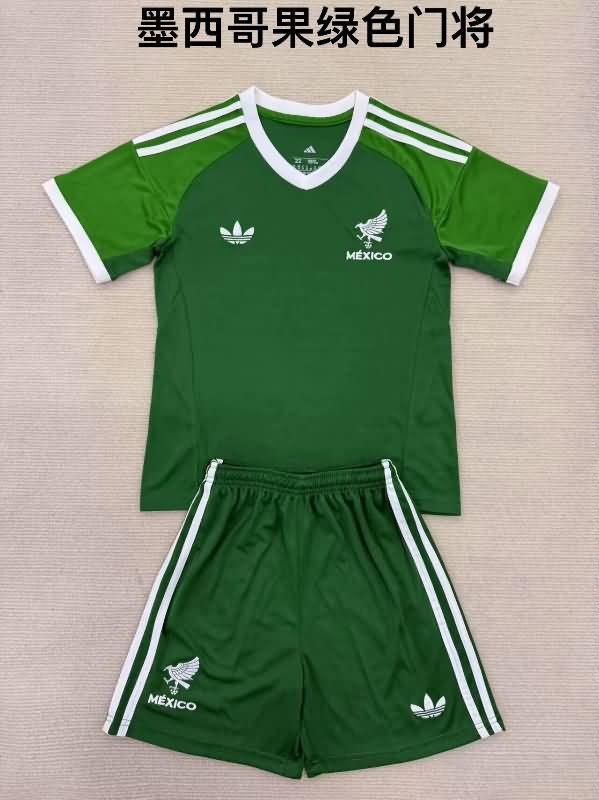 2025 Mexico Goalkeeper Green Kids Soccer Jersey And Shorts