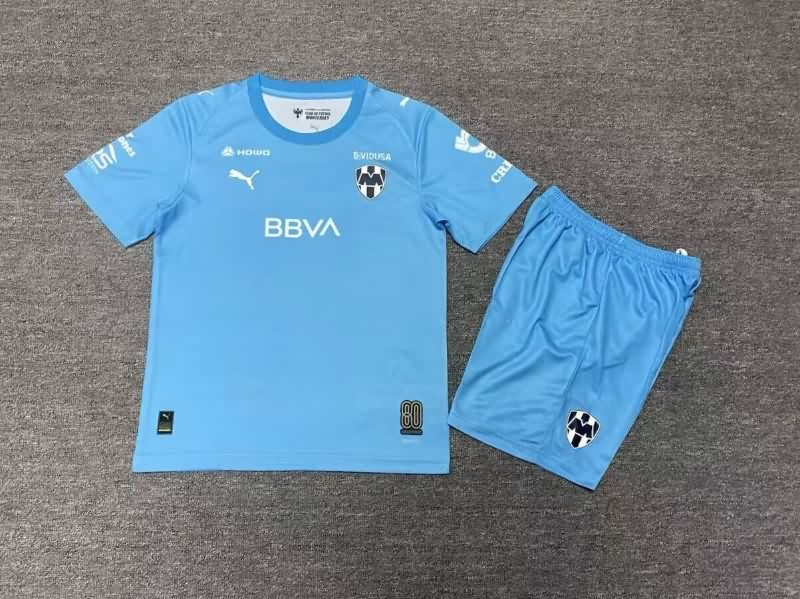 25/26 Monterrey Goalkeeper Blue Kids Soccer Jersey And Shorts