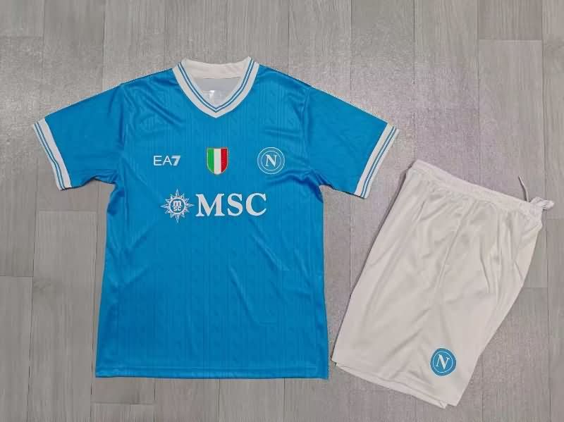 25/26 Napoli Home Kids Soccer Jersey And Shorts