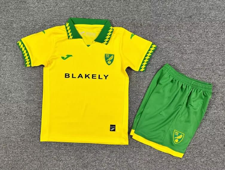 25/26 Norwich Home Kids Soccer Jersey And Shorts