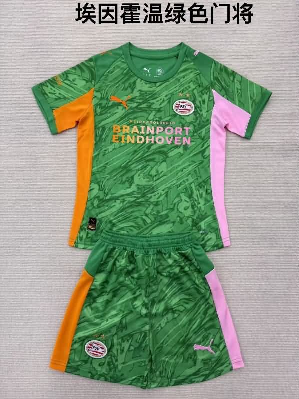 25/26 PSV Eindhoven Goalkeeper Green Kids Soccer Jersey And Shorts