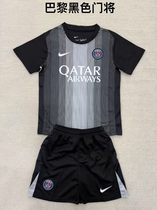 25/26 Paris St Germain Goaleeper Black Kids Soccer Jersey And Shorts