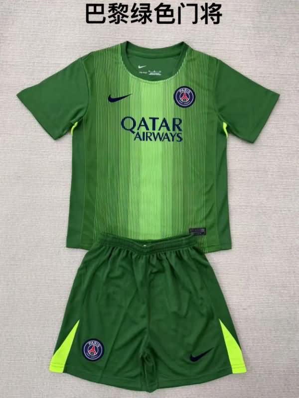 25/26 Paris St Germain Goaleeper Green Kids Soccer Jersey And Shorts