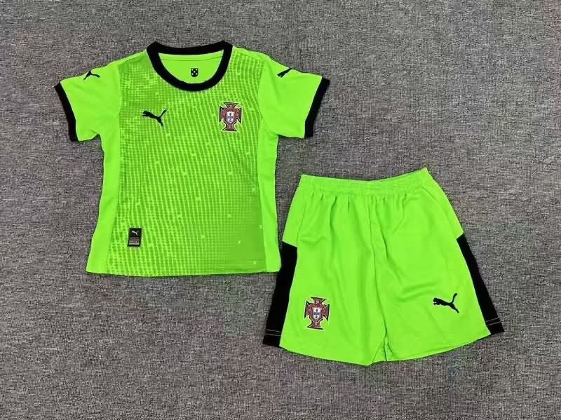 2025 Portugal Goalkeeper Green Kids Soccer Jersey And Shorts