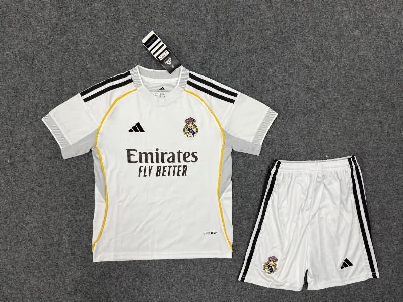 25/26 Real Madrid Home Kids Soccer Jersey And Shorts