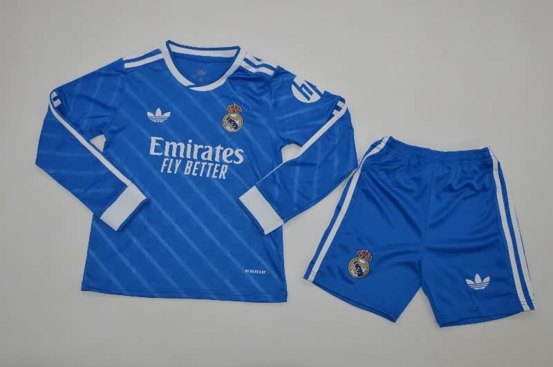 25/26 Real Madrid Third Long Sleeve Kids Soccer Jersey And Shorts