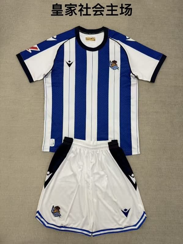 25/26 Real Sociedad Home Kids Soccer Jersey And Shorts