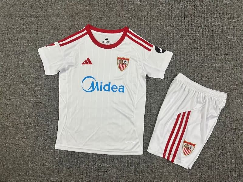 25/26 Sevilla Home Kids Soccer Jersey And Shorts