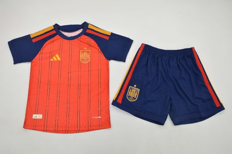 2026 Spain World Cup Home Kids Soccer Jersey And Shorts (Player)
