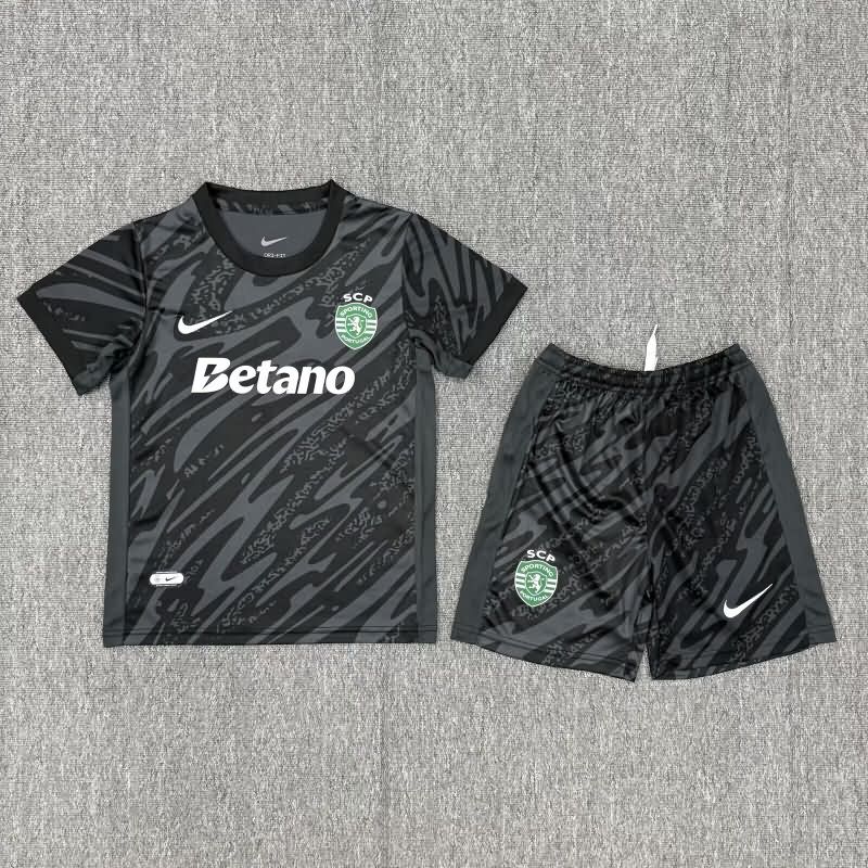 25/26 Sporting Lisbon Goalkeeper Black Kids Soccer Jersey And Shorts