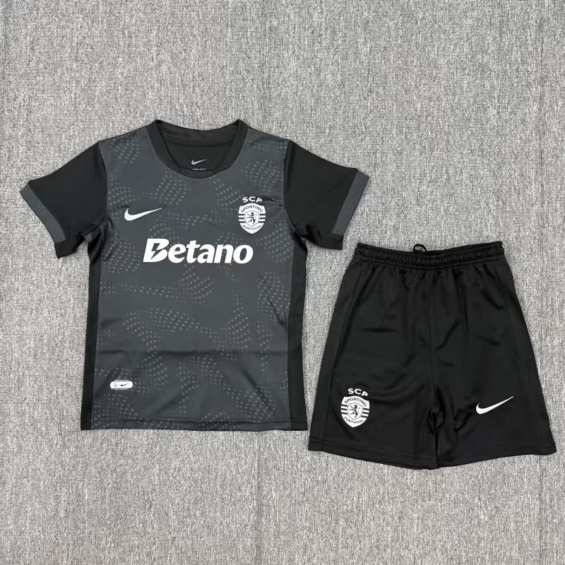 25/26 Sporting Lisbon Goalkeeper Black Kids Soccer Jersey And Shorts 02