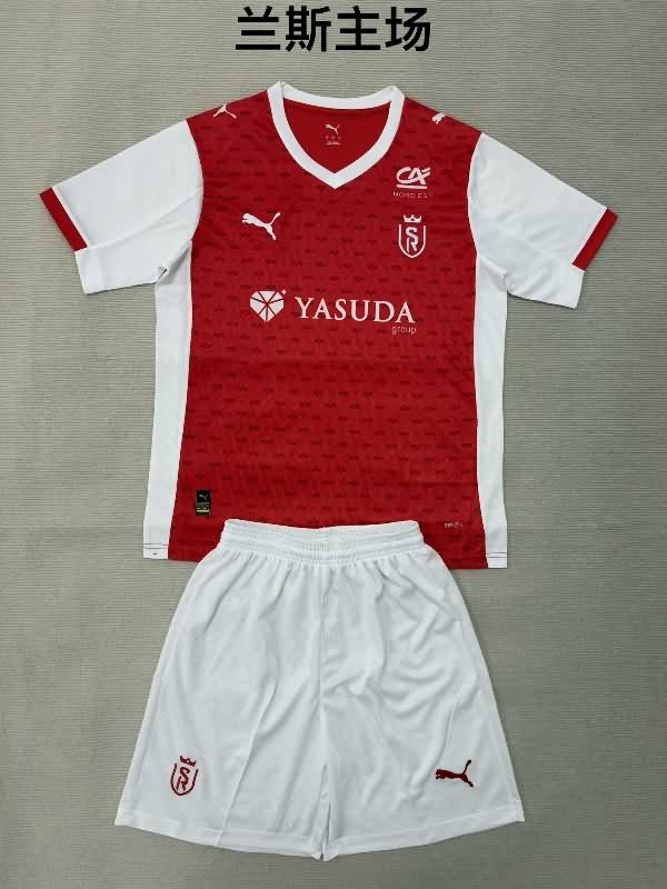 25/26 Stade De Reims Home Kids Soccer Jersey And Shorts