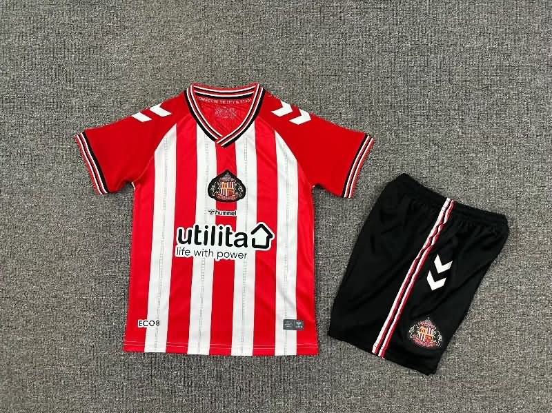 25/26 Sunderland Home Kids Soccer Jersey And Shorts