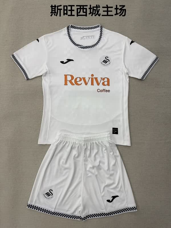 25/26 Swansea Home Kids Soccer Jersey And Shorts