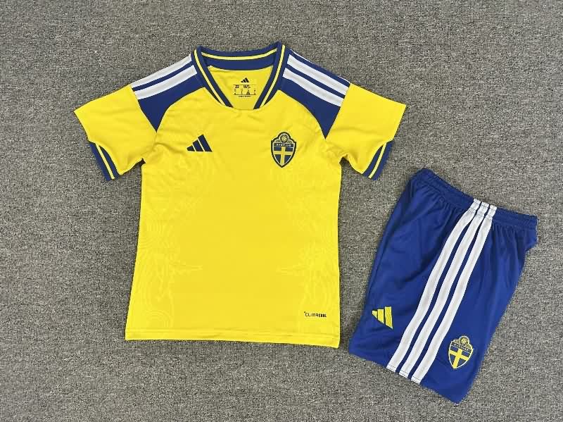 2026 Sweden Home Kids Soccer Jersey And Shorts