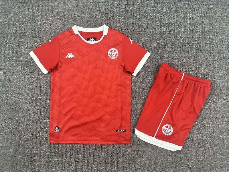 25/26 Tunisia Home Kids Soccer Jersey And Shorts