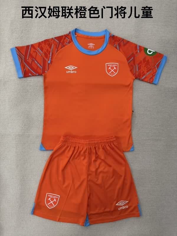 25/26 West Ham Goalkeeper Orange Kids Soccer Jersey And Shorts