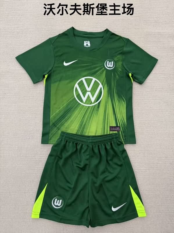 25/26 Wolfsburg Home Kids Soccer Jersey And Shorts