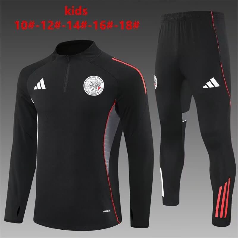Kids - Thailand Quality(AAA) 25/26 Ajax Black Soccer Tracksuit