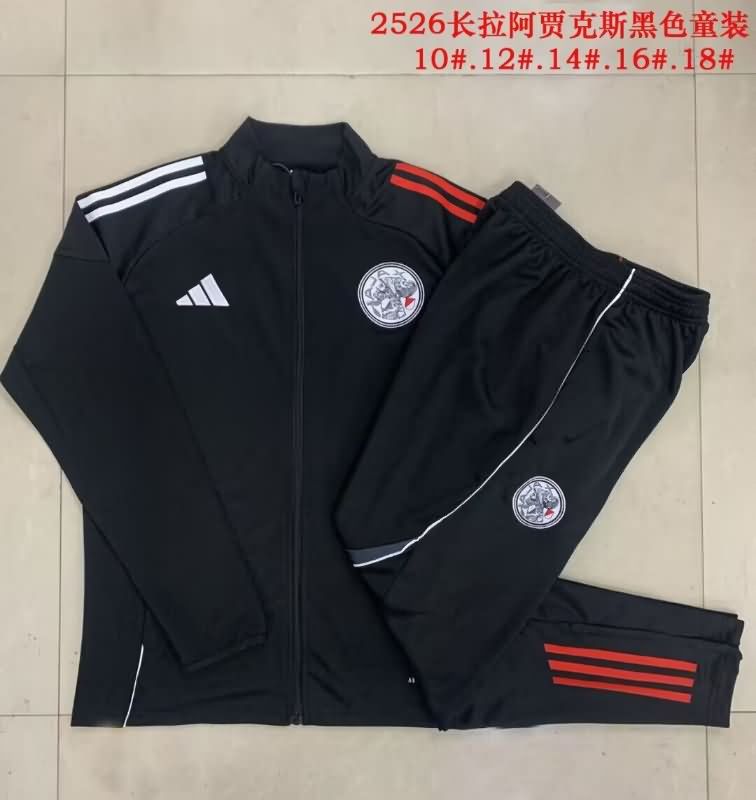 Kids - Thailand Quality(AAA) 25/26 Ajax Black Soccer Tracksuit 02