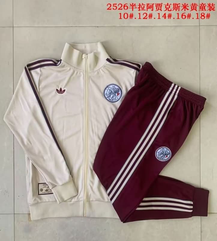 Kids - Thailand Quality(AAA) 25/26 Ajax Light Yellow Soccer Tracksuit 02