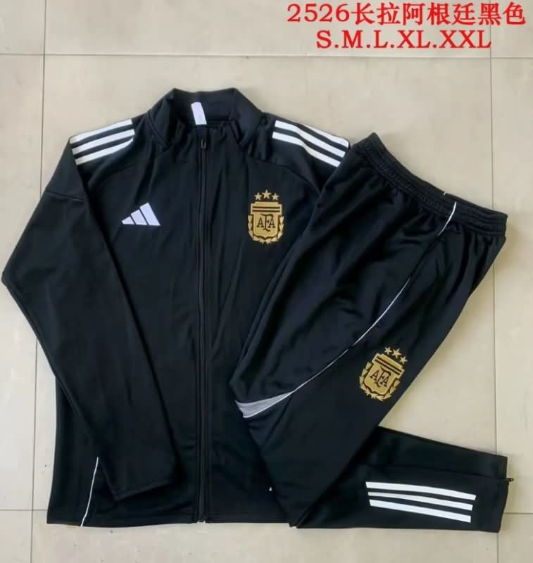 Thailand Quality(AAA) 2025 Argentina Black Soccer Tracksuit 02