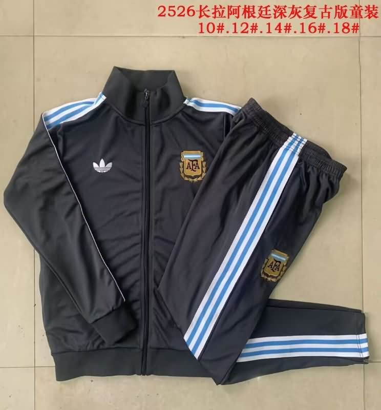Kids - Thailand Quality(AAA) 2025 Argentina Dark Grey Soccer Tracksuit 02