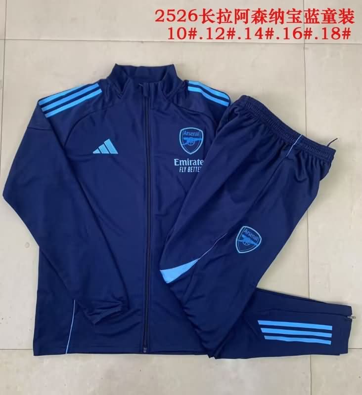 Kids - Thailand Quality(AAA) 25/26 Arsenal Dark Blue Soccer Tracksuit