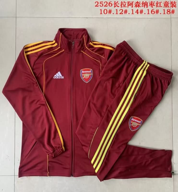 Kids - Thailand Quality(AAA) 25/26 Arsenal Red Soccer Tracksuit 02