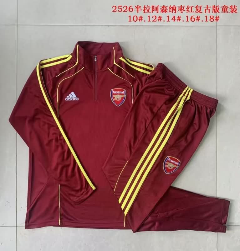 Kids - Thailand Quality(AAA) 25/26 Arsenal Red Soccer Tracksuit 03