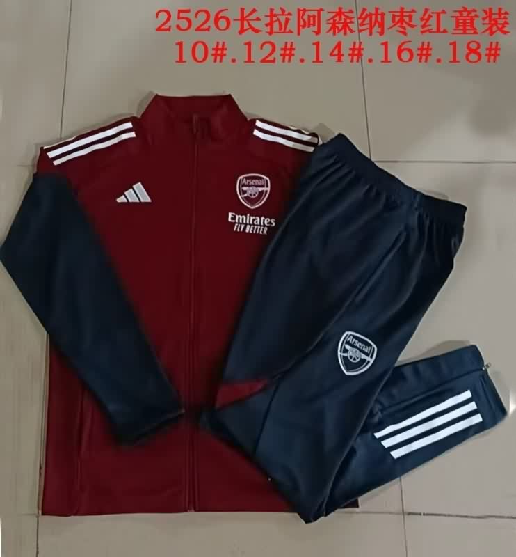 Kids - Thailand Quality(AAA) 25/26 Arsenal Red Soccer Tracksuit 04