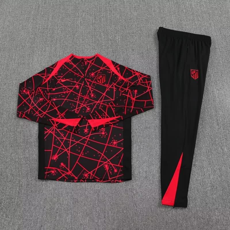Thailand Quality(AAA) 25/26 Atletico Madrid Black Red Soccer Tracksuit