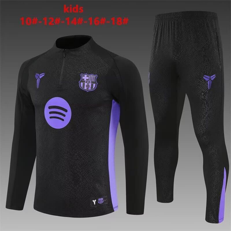 Kids - Thailand Quality(AAA) 25/26 Barcelona Black Soccer Tracksuit 03