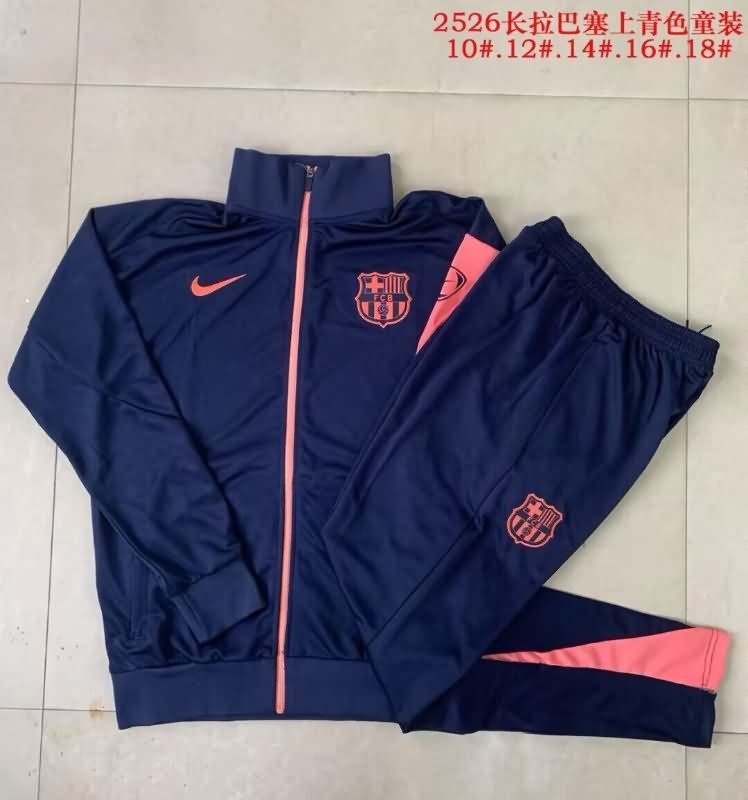 Kids - Thailand Quality(AAA) 25/26 Barcelona Dark Blue Soccer Tracksuit