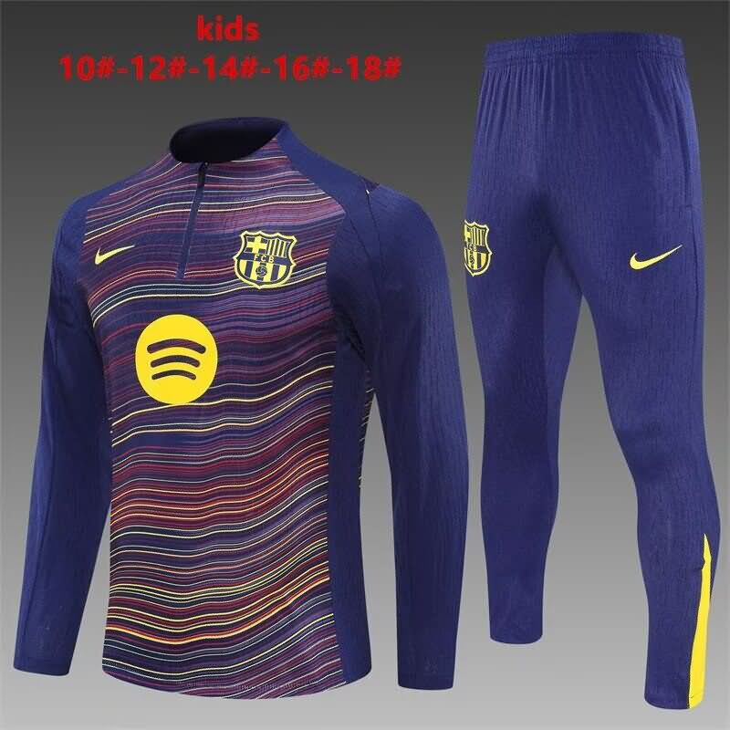 Kids - Thailand Quality(AAA) 25/26 Barcelona Dark Blue Soccer Tracksuit 03