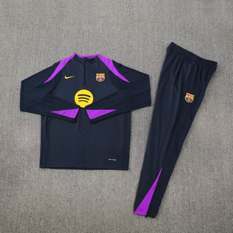 Kids - Thailand Quality(AAA) 25/26 Barcelona Dark Blue Soccer Tracksuit 05