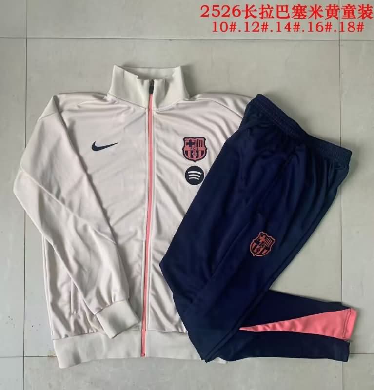 Kids - Thailand Quality(AAA) 25/26 Barcelona Light Yellow Soccer Tracksuit