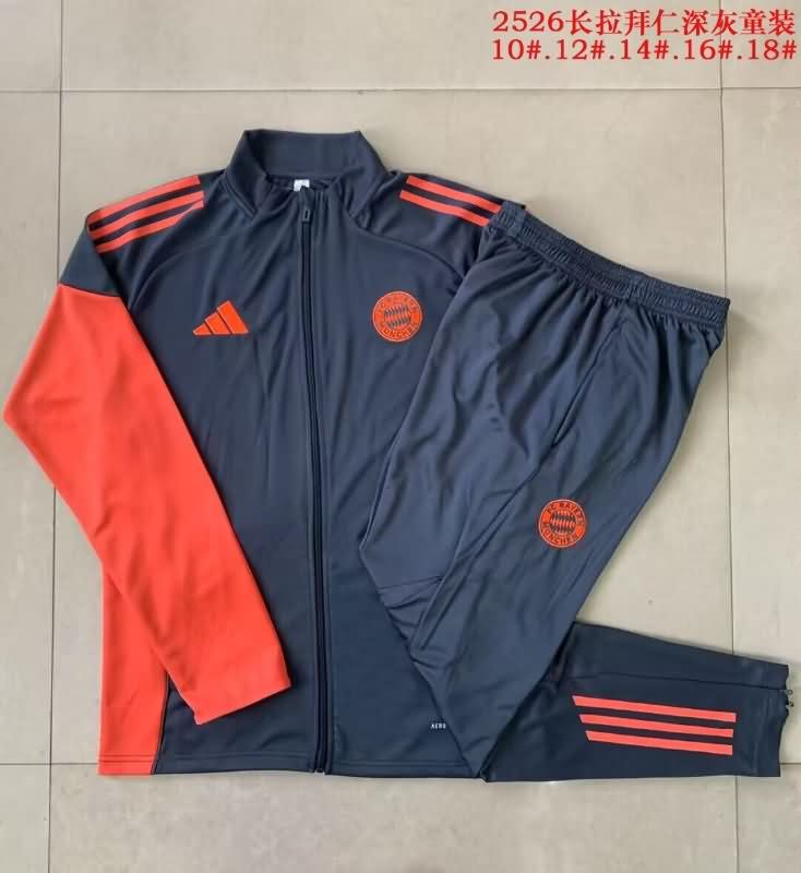 Kids - Thailand Quality(AAA) 25/26 Bayern Munich Dark Grey Soccer Tracksuit