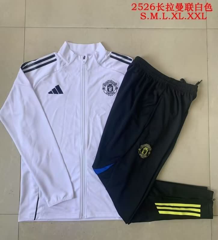 Thailand Quality(AAA) 25/26 Manchester United White Soccer Tracksuit