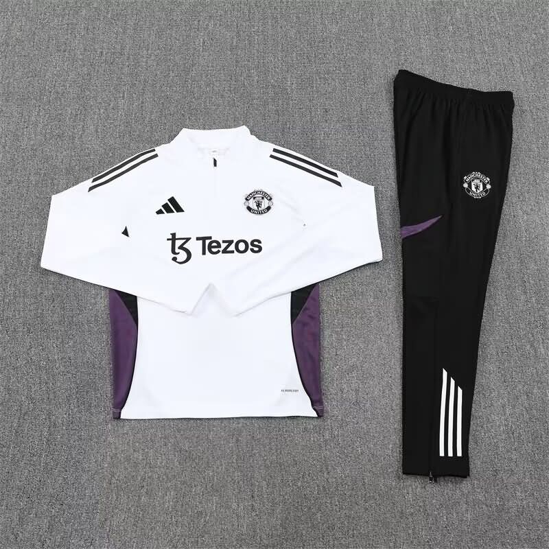Thailand Quality(AAA) 25/26 Manchester United White Soccer Tracksuit 03