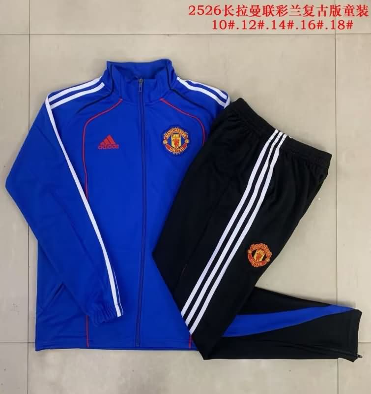 Kids - Thailand Quality(AAA) 25/26 Manchester United Blue Soccer Tracksuit