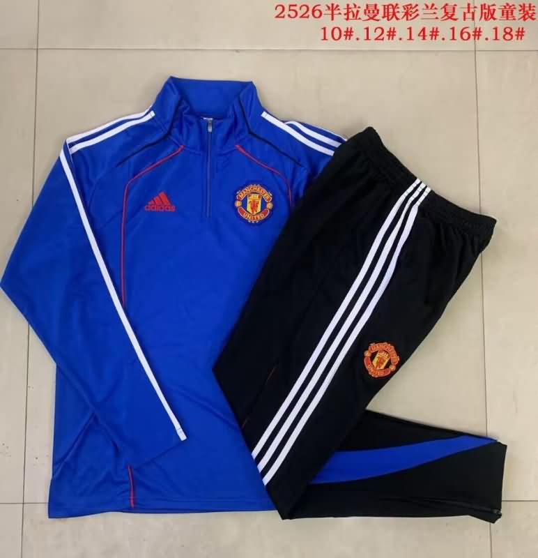 Kids - Thailand Quality(AAA) 25/26 Manchester United Blue Soccer Tracksuit 02